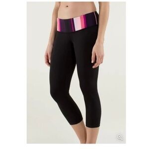 Lululemon Athletica Black Leggings with Pink Striped Waistband